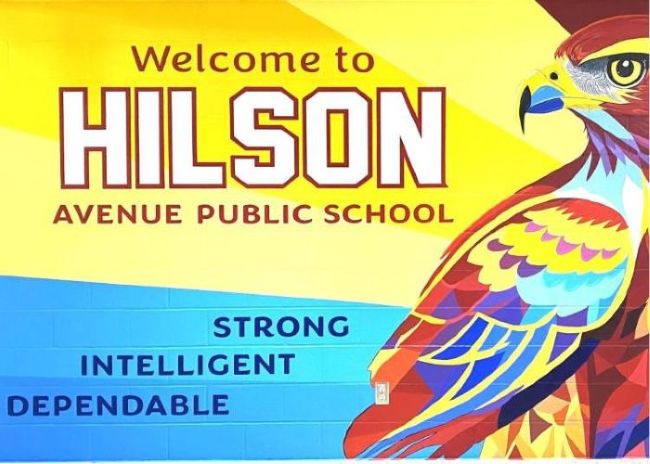 The complete Hilson Avenue Public School hawk mural